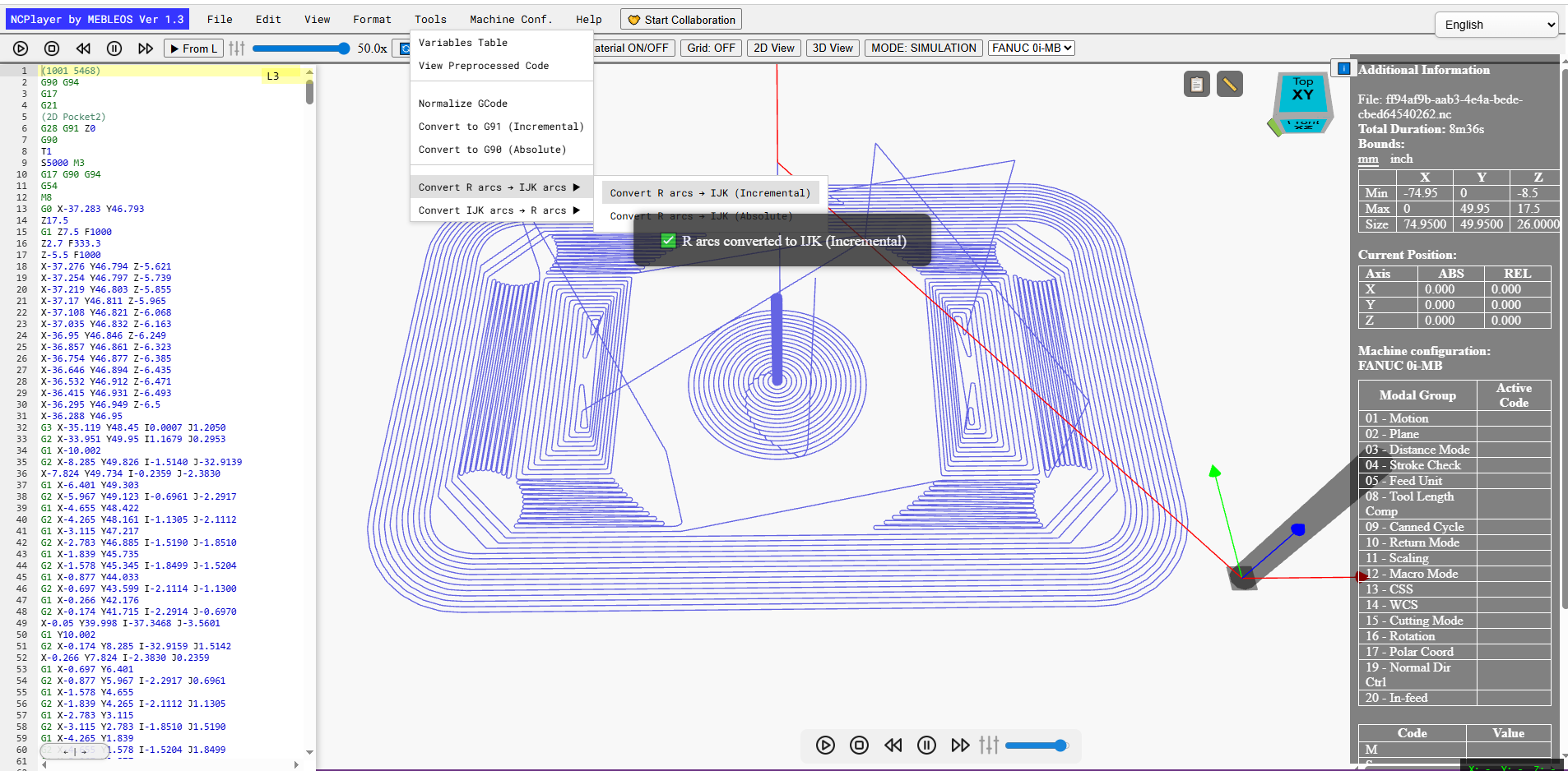 NCPlayer - Convert Arcs R to IJK